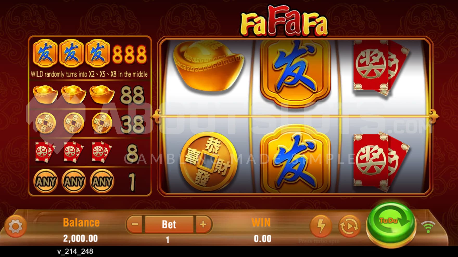 The prize list are shown to the left of the playing grid