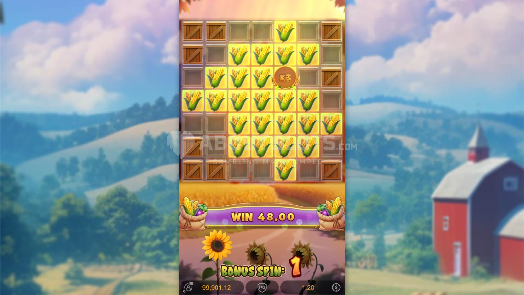 The real bonus game is played on a 7x7 playing grid that is initially covered with boxes