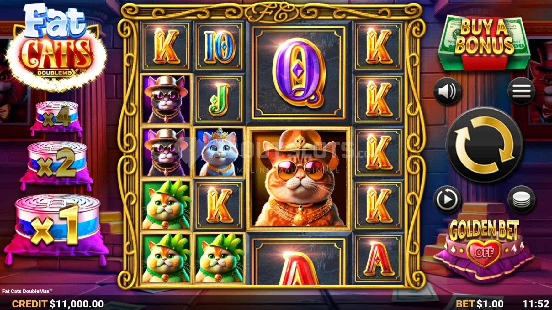 The reels are filled with shiny symbols and the titular fat cats