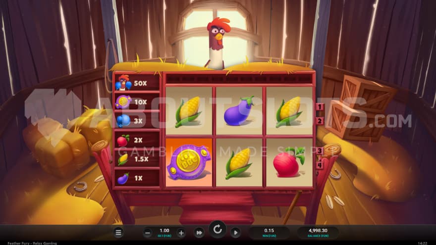 Base game with a symbol paytable on the left.