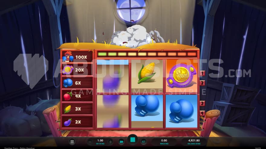 Multiplier Respins feature being active with a 100X payout when landing three chicken symbols.