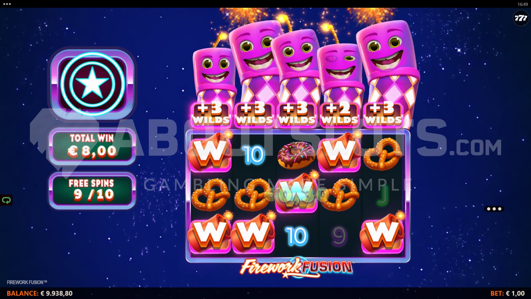 The Free Spins feature takes one out the three Wild Feature Tabs and spread them across all reels