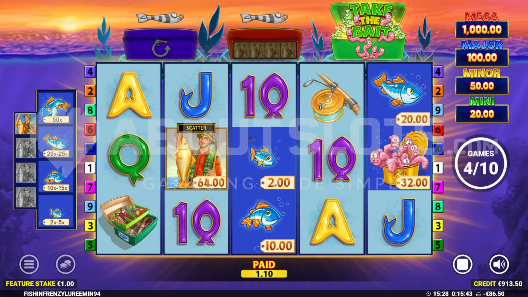 The Bonus Game is active with 1 out of 3 Bonuses, and triggers a Cash Collect