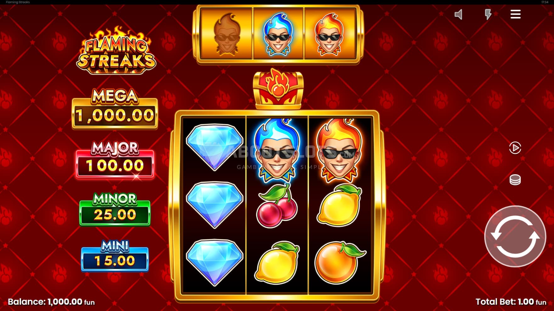 Standard Fruit Symbols and fiery Joker Symbols take over the reels in the game
