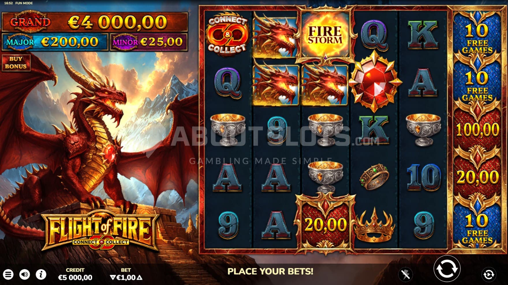 The mountain dragons sits atop his throne to the side of the playing grid