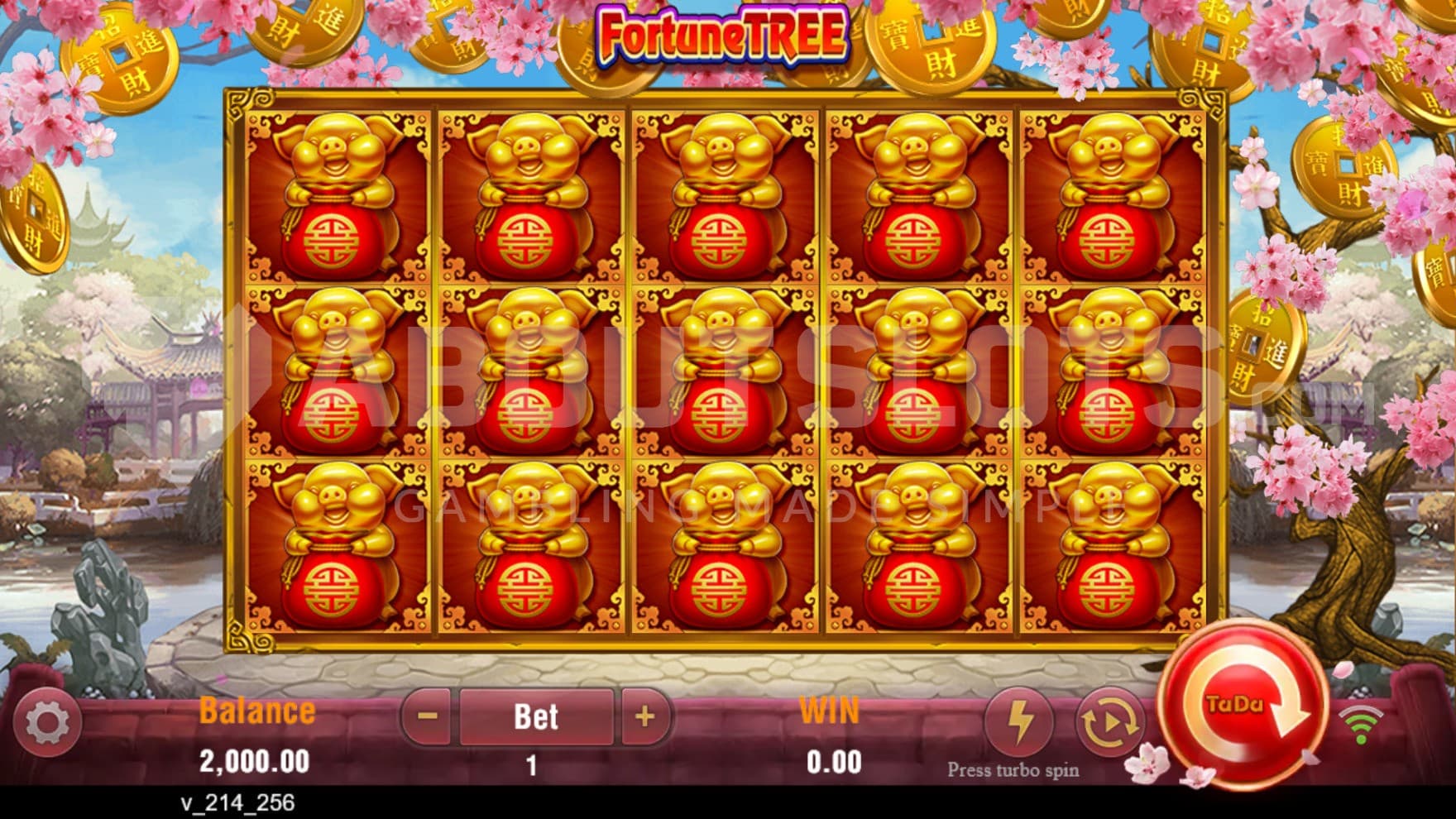 The reels are filled with golden lucky pig statues