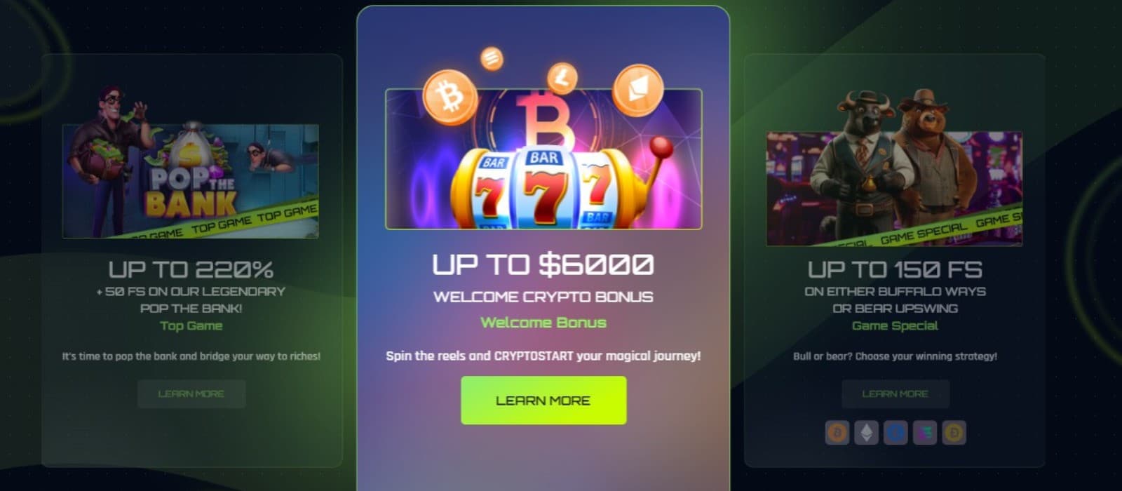 The promotions page of FreeSpin Casino displays the welcome package.