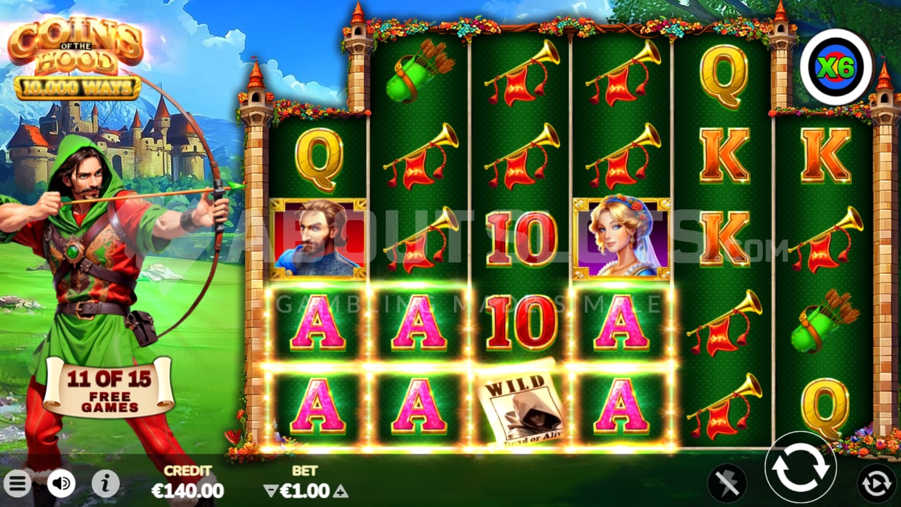 11 of 15 Free Spins left