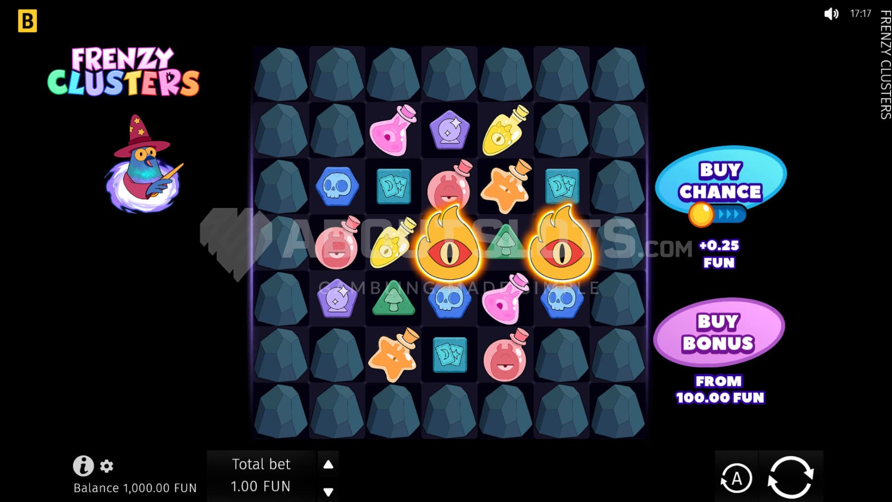 The base game is set in a void, where occasional eyes pop out of, with the accompanied Hero sits next to the playing grid in a portal