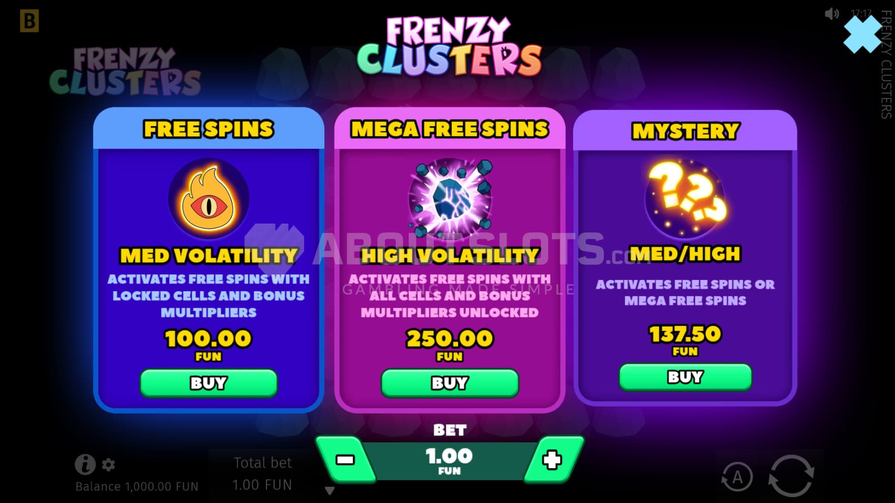 There are 3 types of Feature Buys to choose from