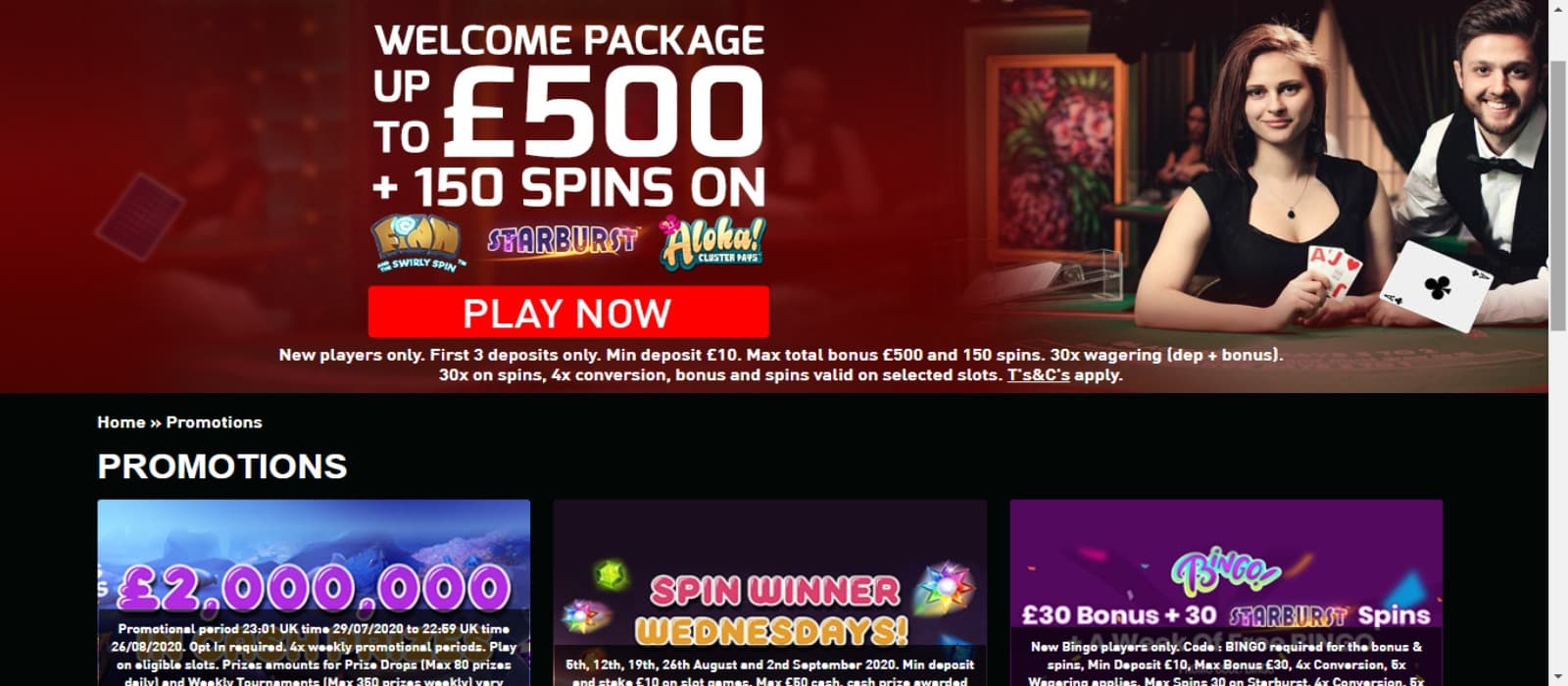 Fruity Wins Casino promotions page with the welcome bonus offer banner and other promotions banner below