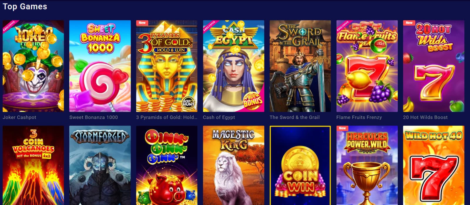 Frumzi Casino's top games section displaying a variety of slot titles with vibrant graphics and engaging themes.