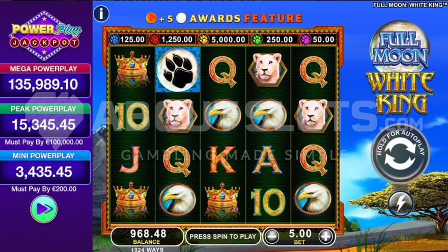 Jackpot on left side of screen