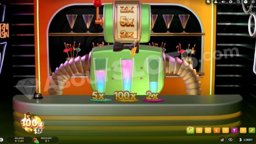 Bar Bonus feature being active with a 100x being won.