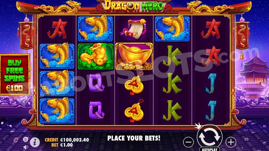 A purple and blue night sky in the background of the slot's reels containing Chinese symbols.