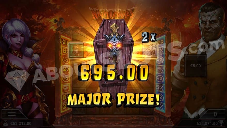 A coffin with the text: "Major Prize 695.00".