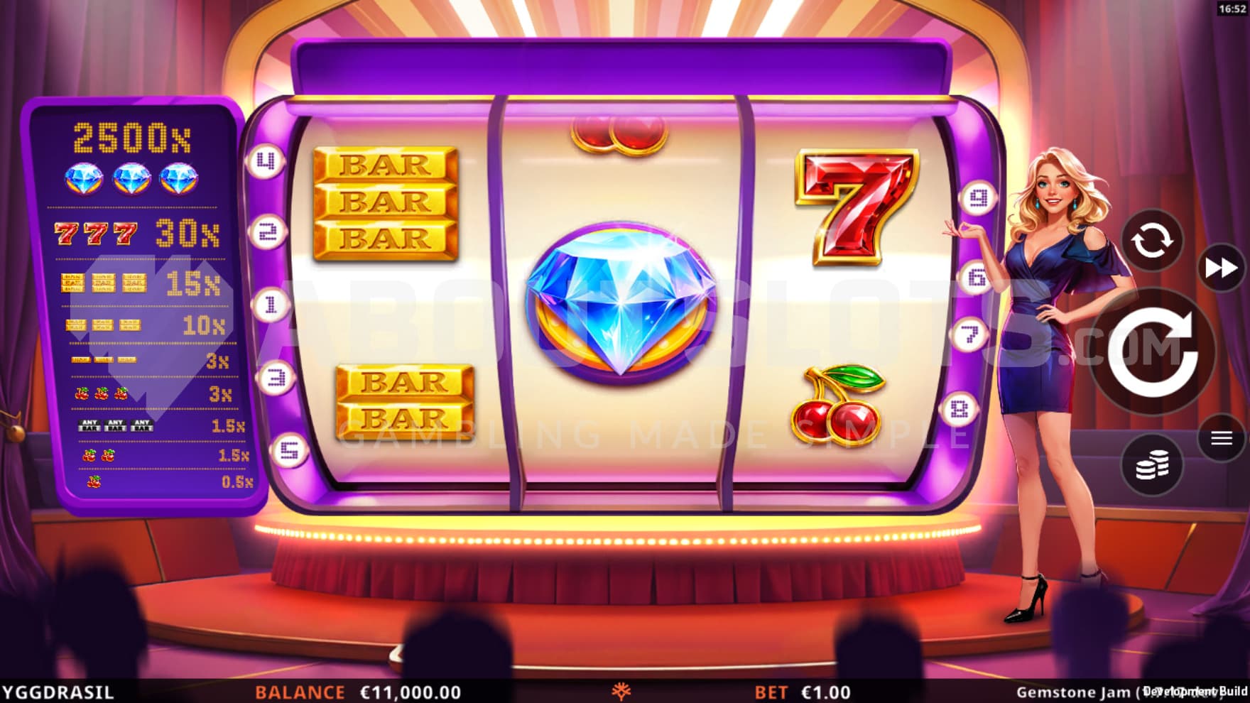 Next to the playing grid you'll find a host and the paytable