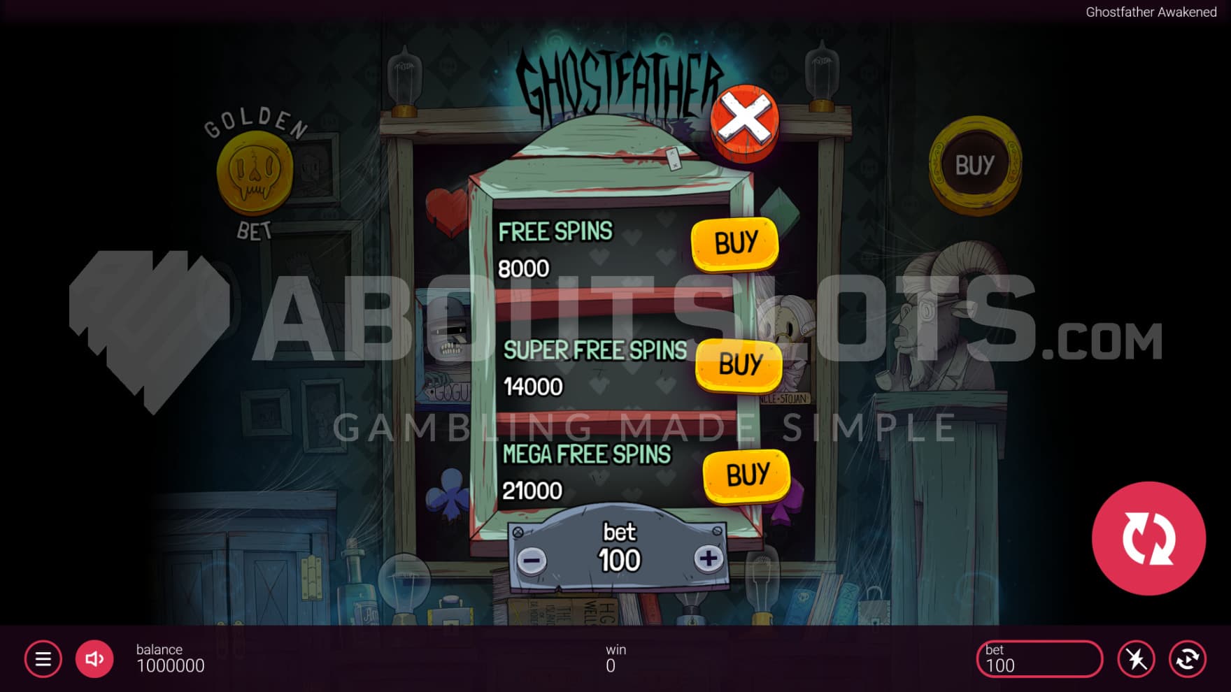 A feature buy sign hangs infront of the reels