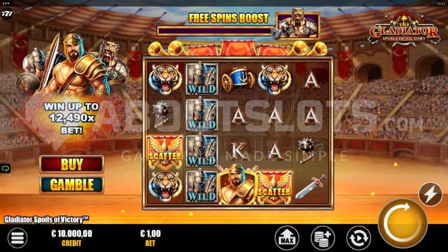 The playing grid set inside a colosseum with an audience