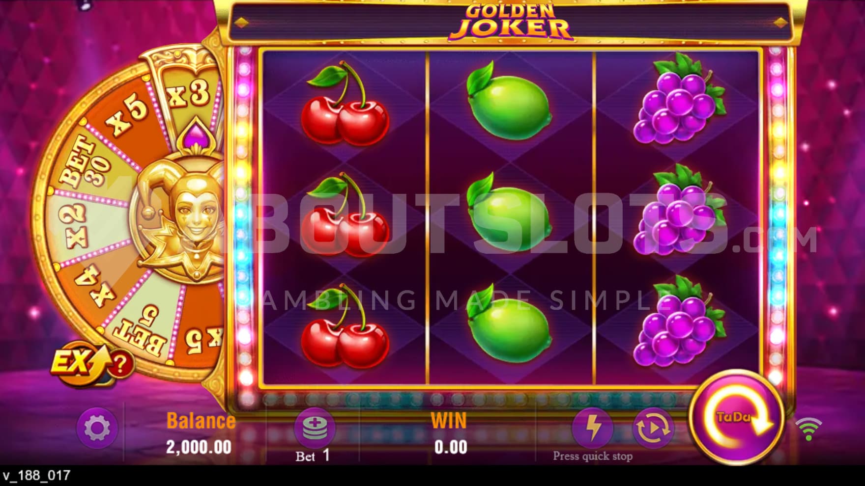 The golden wheel sits behind the neon lit playing grid