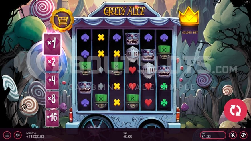 A forest of trees and lollipops surround the reels