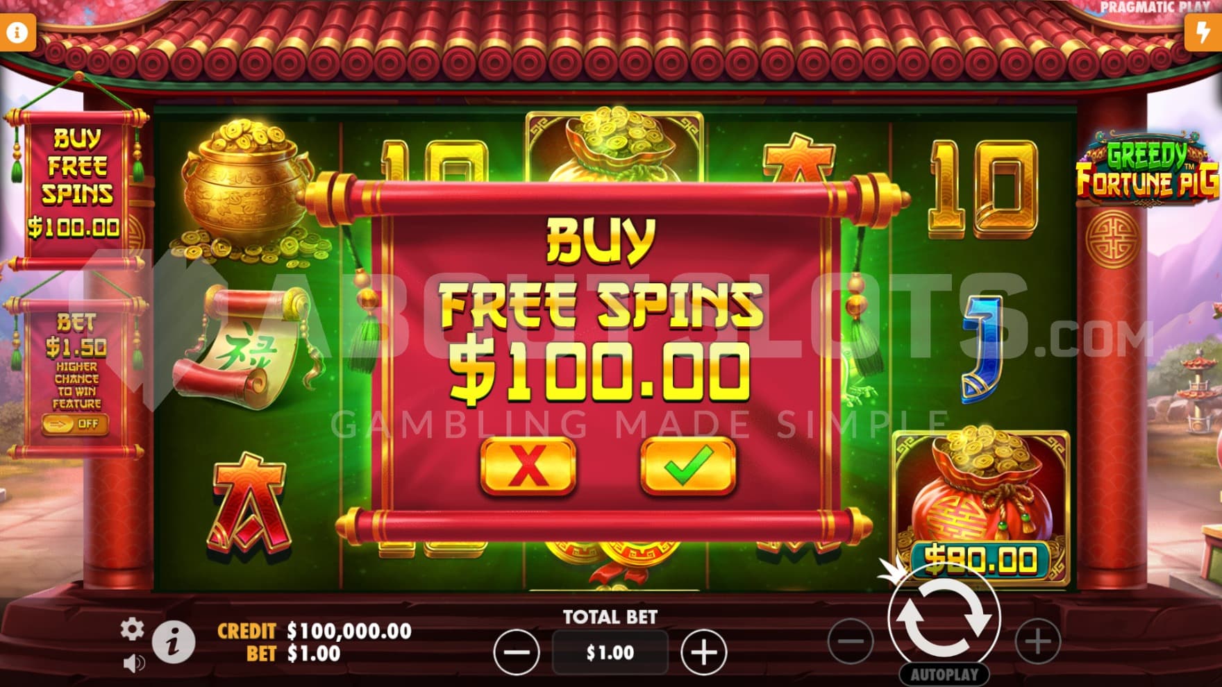 A feature buy sign hangs infront of the playing grid