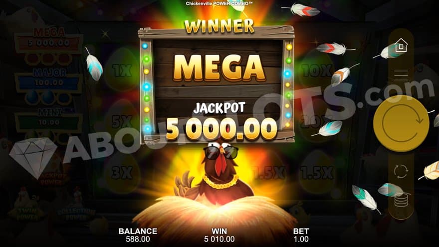 Winning screen of the 5,000X Mega Jackpot.