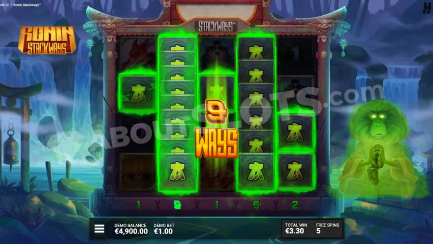 Bonus game with Stackways symbols on the reels.