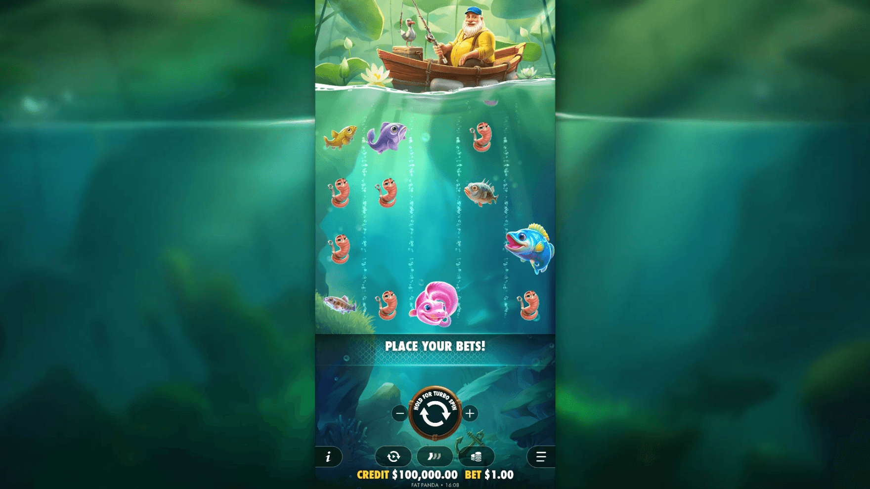 The lake playing grid is filled with various fish and payouts