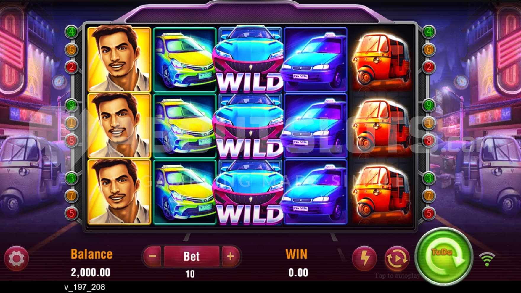 The playing grid sits right in the middle of the street with reels filled with cars