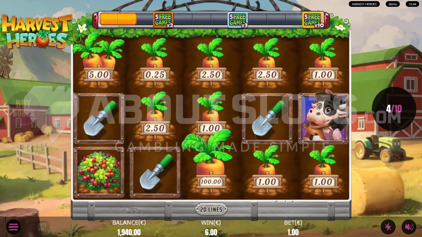 Carrots and Farmers appear more often during the bonus game