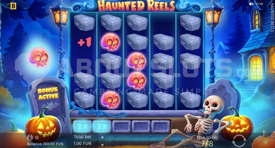 Skeleton below the reels