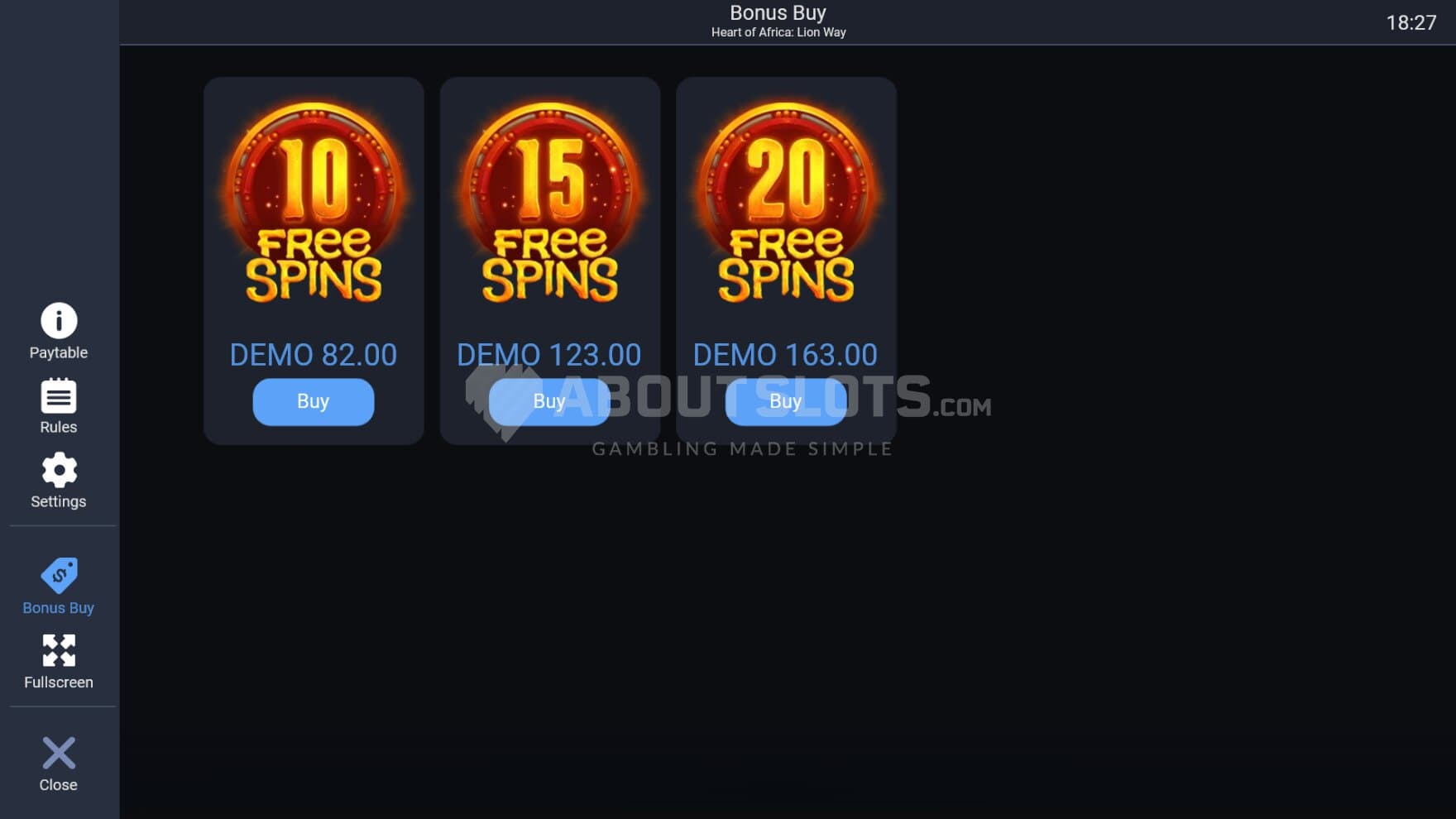 There are 3 types of Free Spin feature buy options