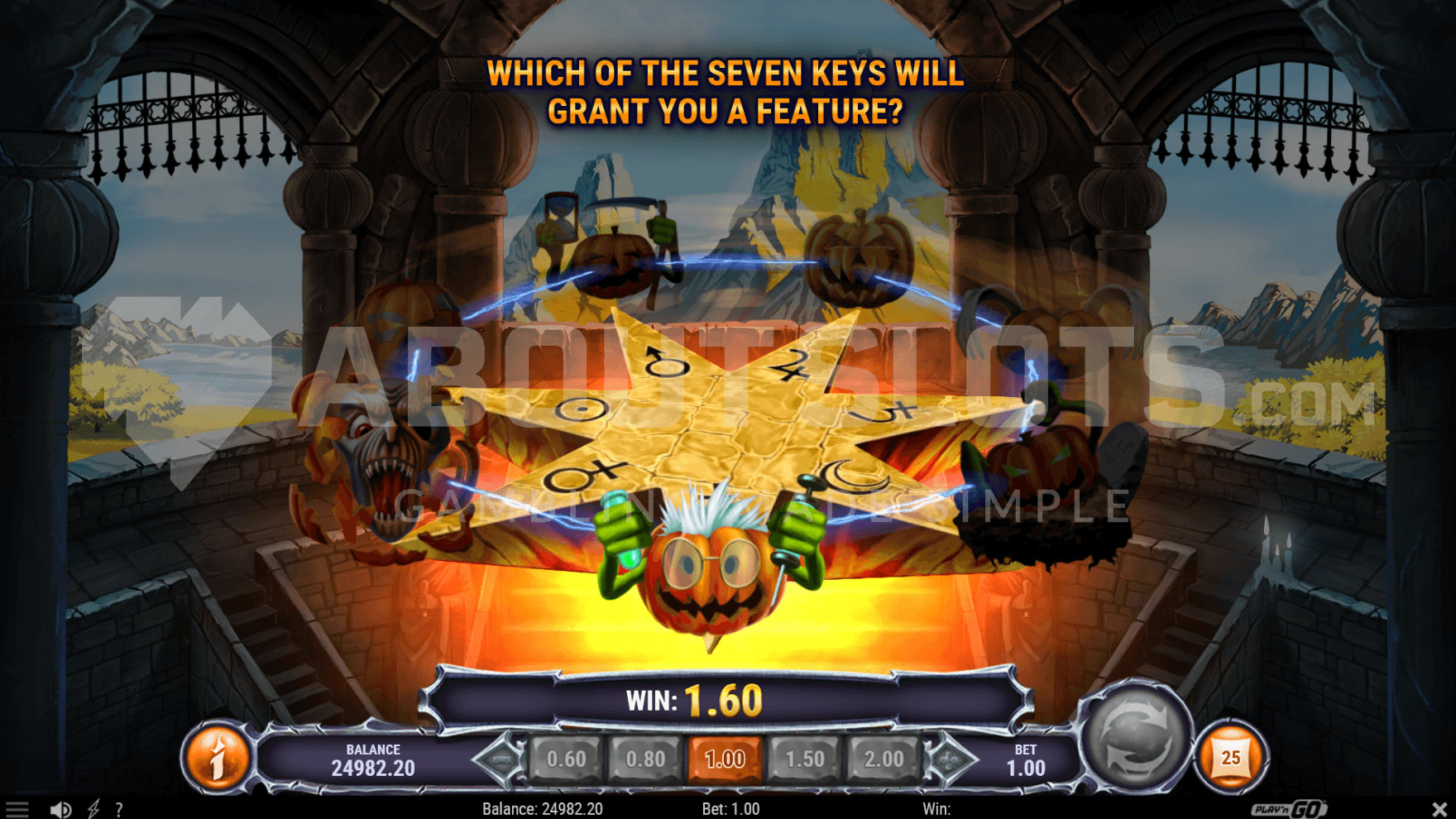 The Keeper of the Seven Keys bonus game spins and grant you a random bonus