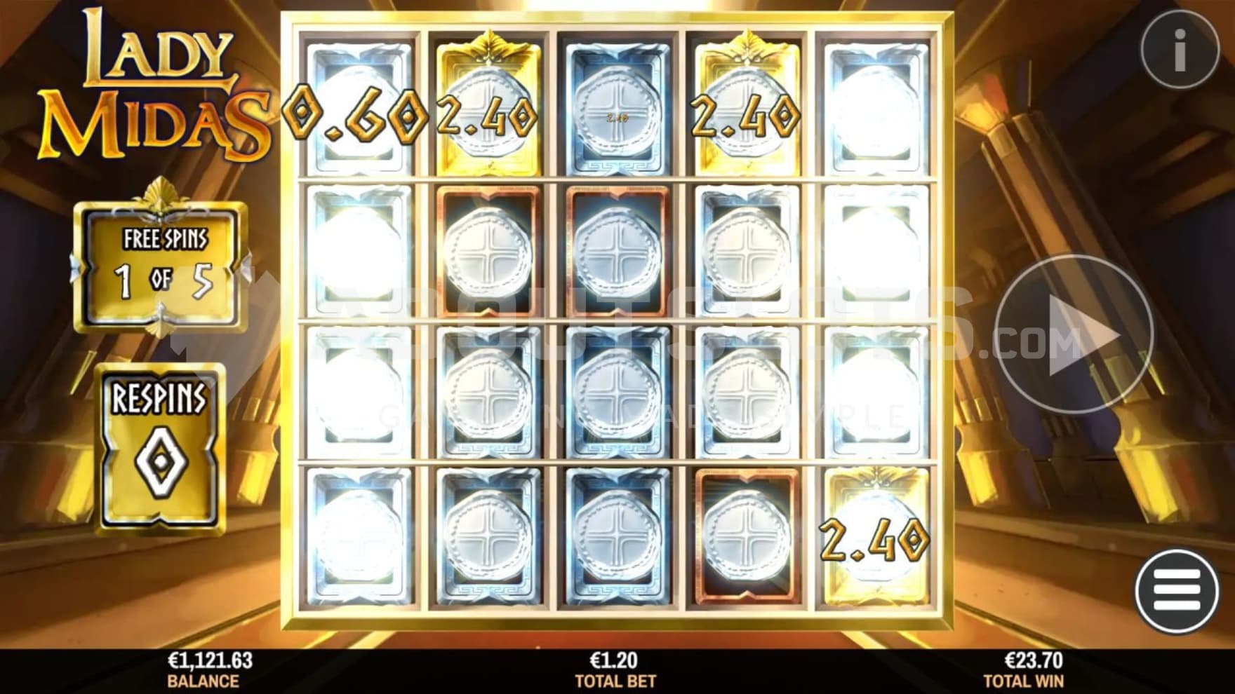 Game grid filled with Coin Symbols