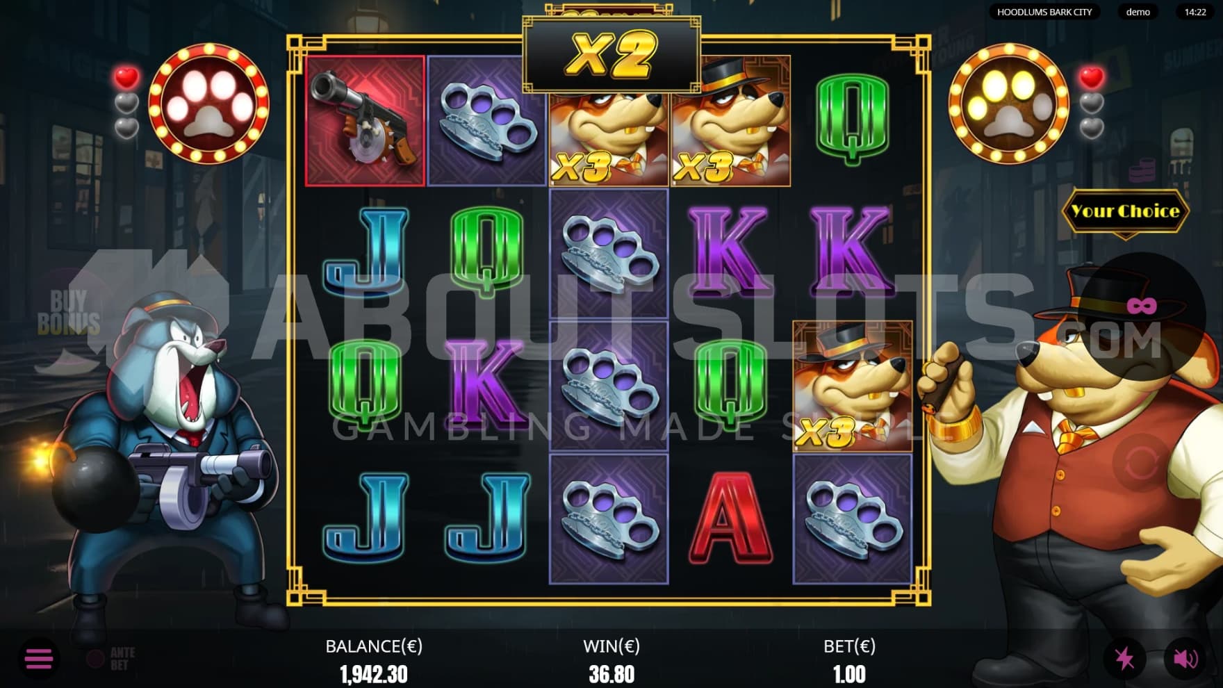 In the free spins, two of the gangsters will battle it out for additional prizes