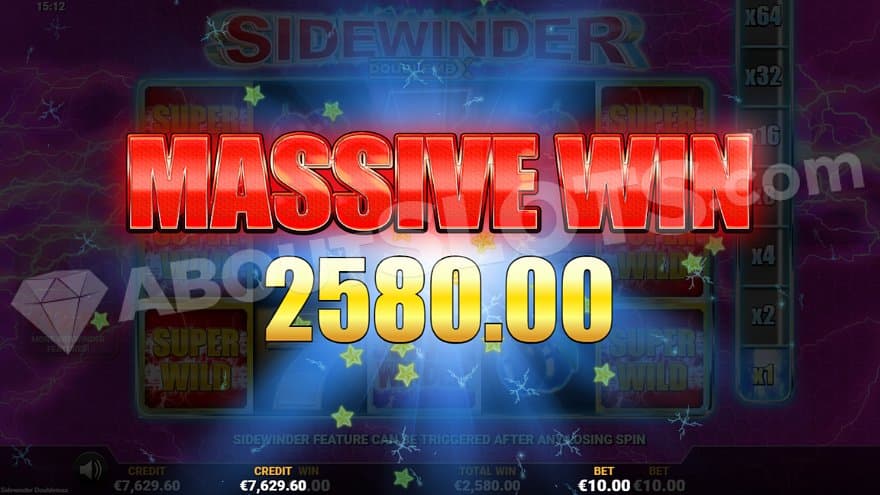 A screen displaying a massive win of 258X the bet.
