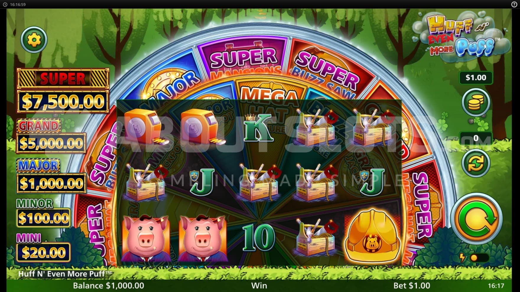 The playing grid is set in the forest with a massive Bonus Wheel behind the reels.