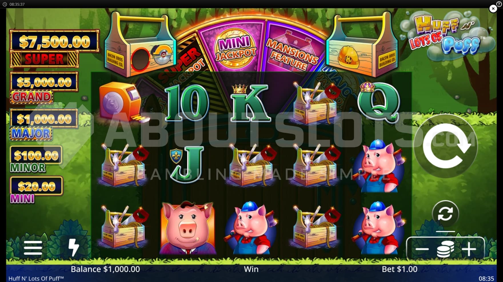 You'll find tools and the pigs on the reels, ready to start building wins