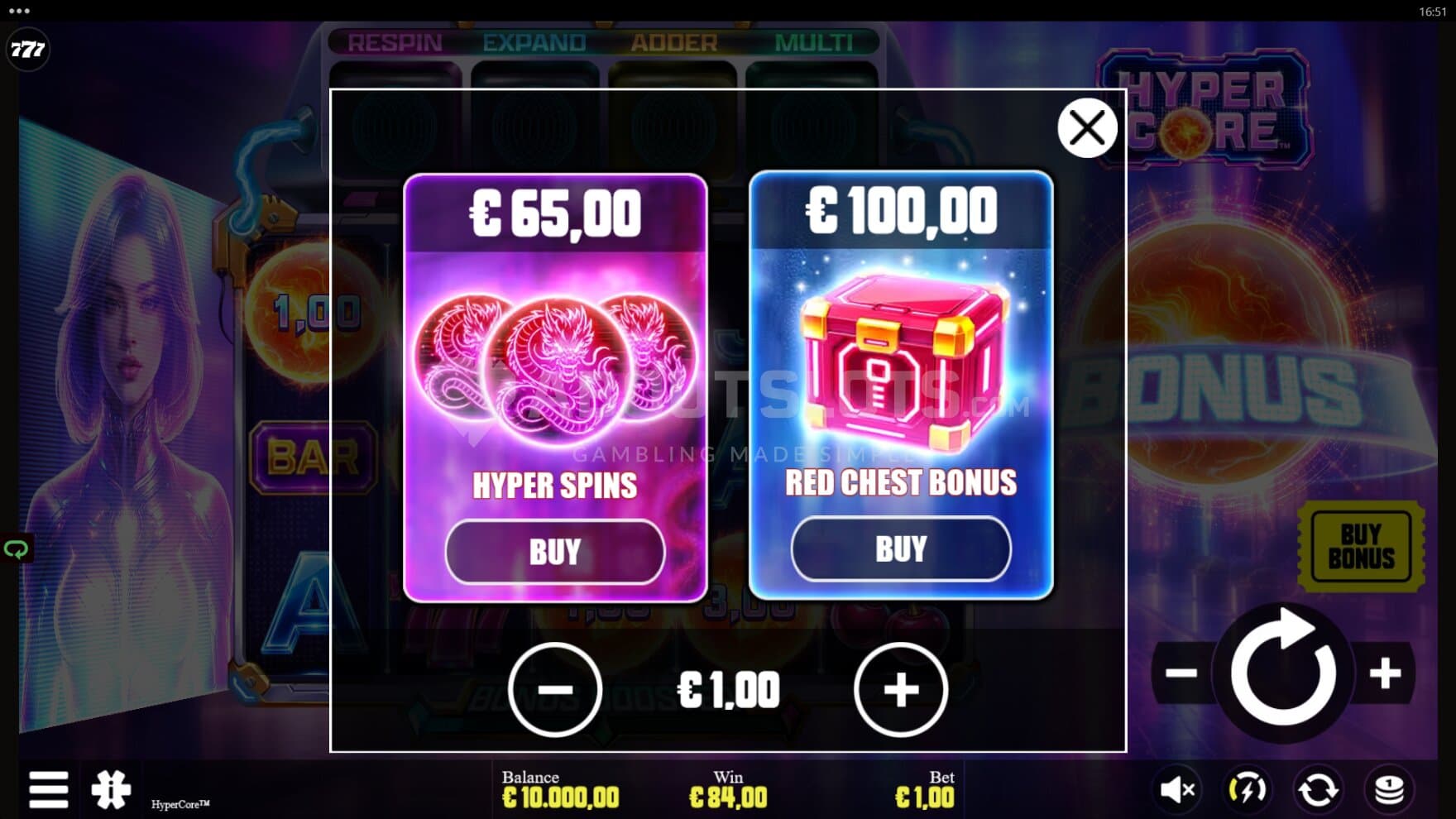 You can either start the Hyper Spins or The Bonus through the Feature Buy