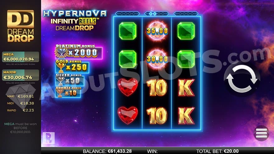 Three reels with four rows in space.