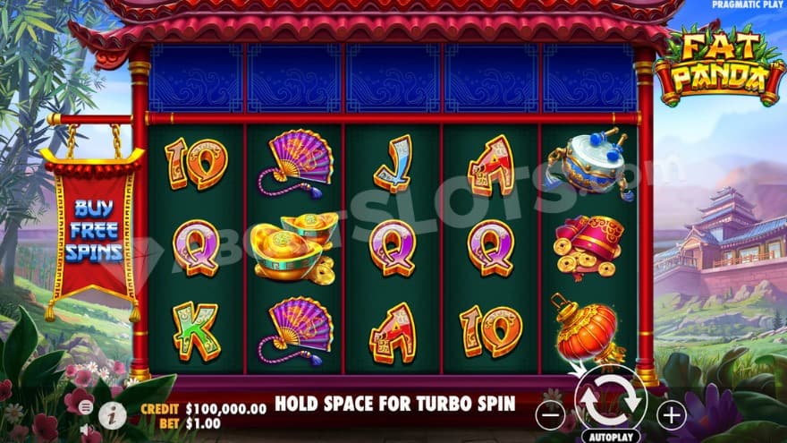 Base game with some bamboo to the left of the reels.