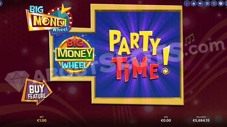 Base game with the text "Party Time!" placed on the reels.