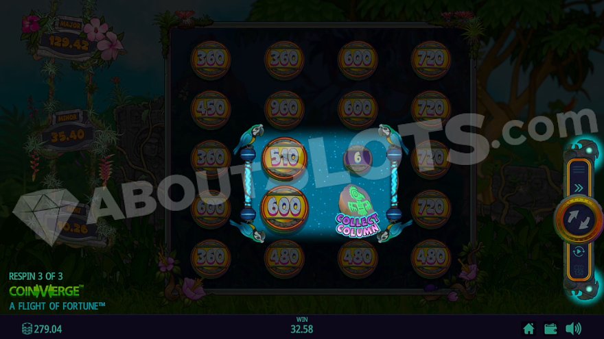 A win with two brackets lining up in the respin feature.