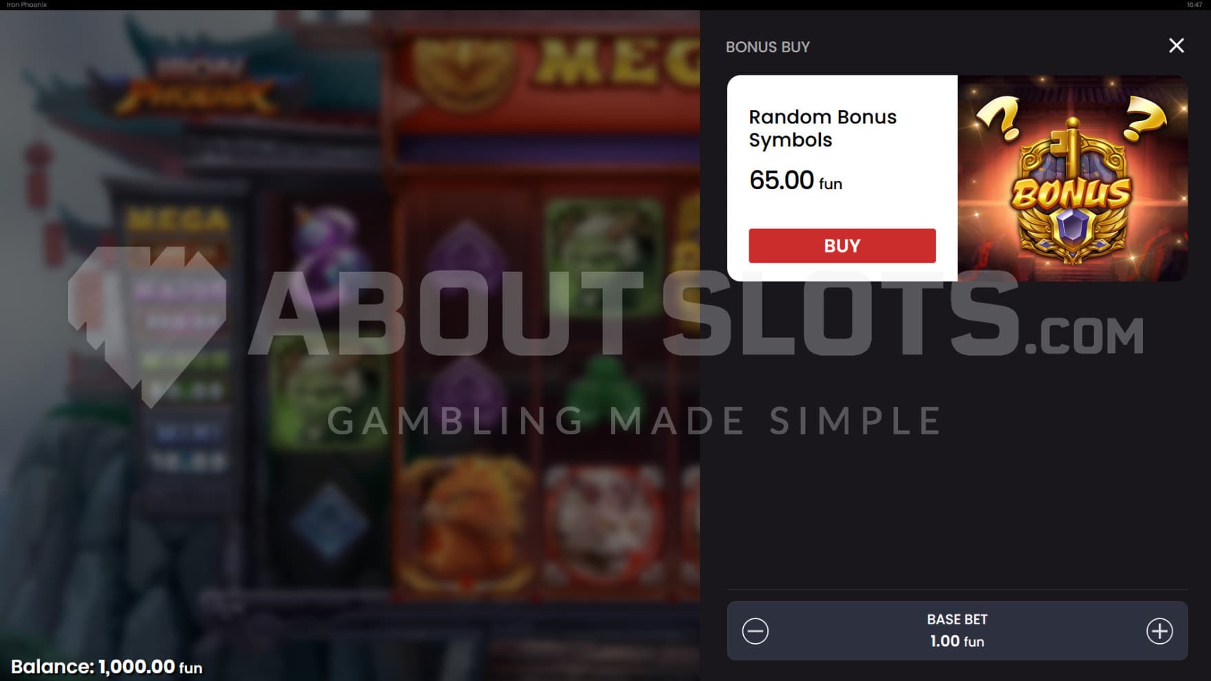 A feature buy option pops out of the side of the screen, allowing you to trigger a Free Spins feature
