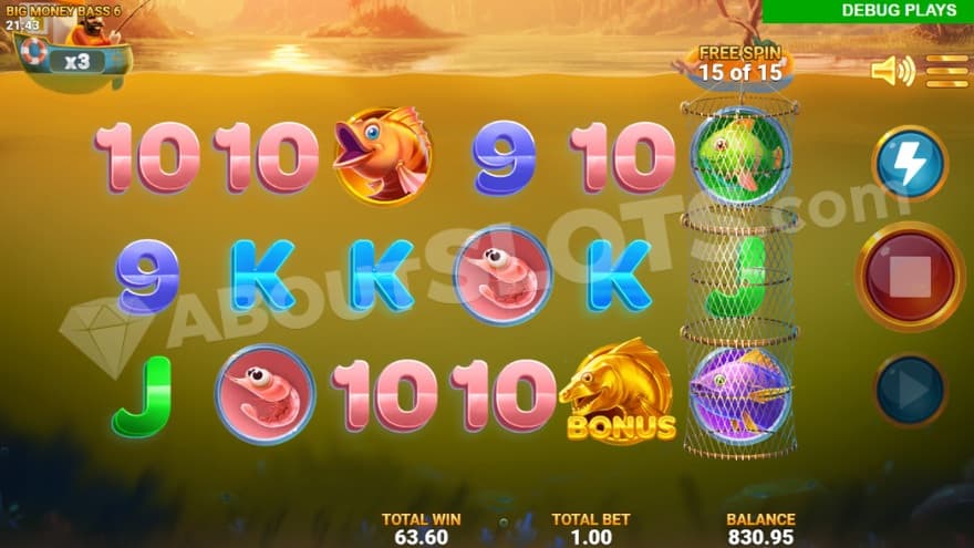 Basic Bayou free spins feature with a 3X multiplier.