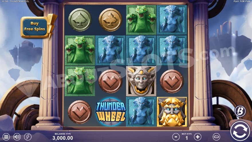 Base game with a scatter symbol on the second reel.