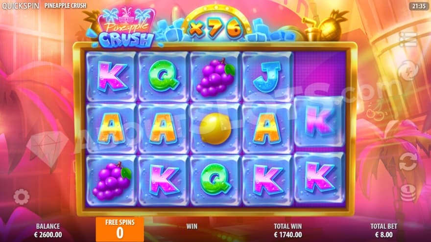 A screenshot of the Free Spins feature with a 76x multiplier