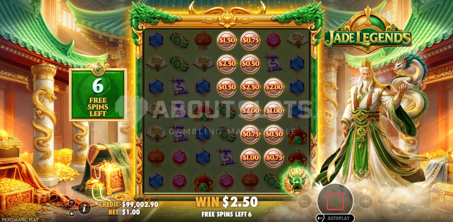 Golden Dragon Symbol in view, collecting all Coin Symbols