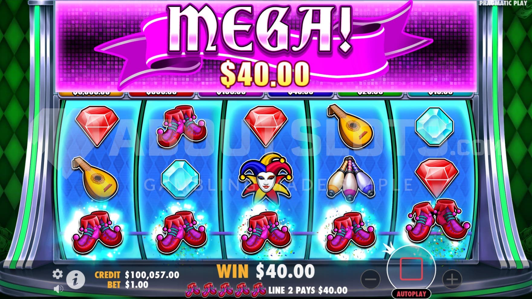 5 paying symbols line up and pay out a Mega Win